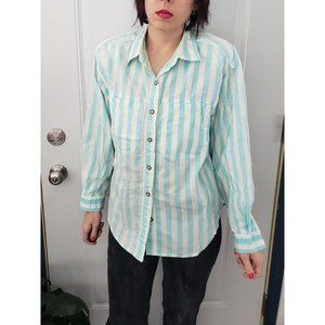 Vintage 80s Blue and White Striped Button Down‎